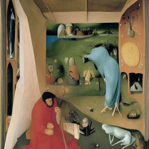 Secluded House with Frogs and Light, Bosch Matisse Style