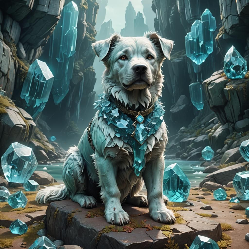 Aquamarine Crystal Dog in Detailed Digital Art