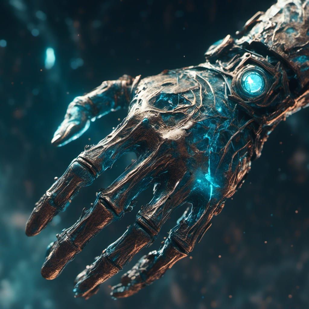 Robotic Hand with Blue Energy in 3D Style