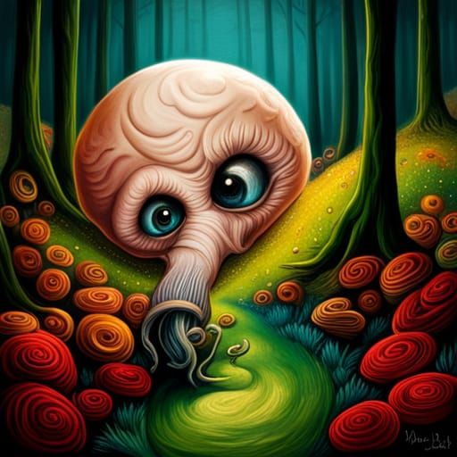 Cosmic Mushroom Zombie in Wonderland Oil Painting