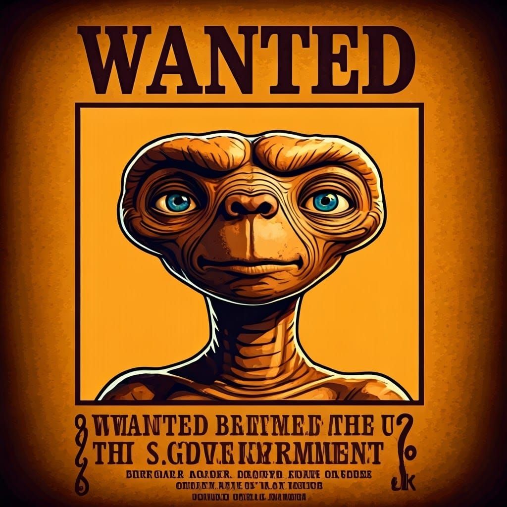Retro Grunge Comic Wanted Poster of E.T.