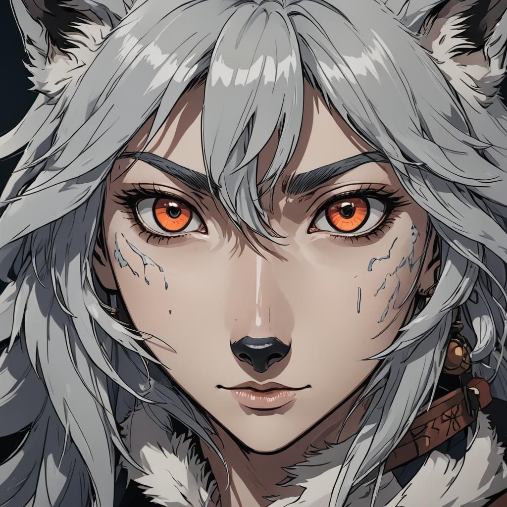 Anime Wolf Girl in Cel-Shaded Manga Style