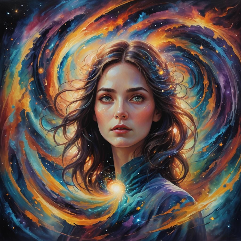 Ethereal Woman Portrait with Swirling Colors