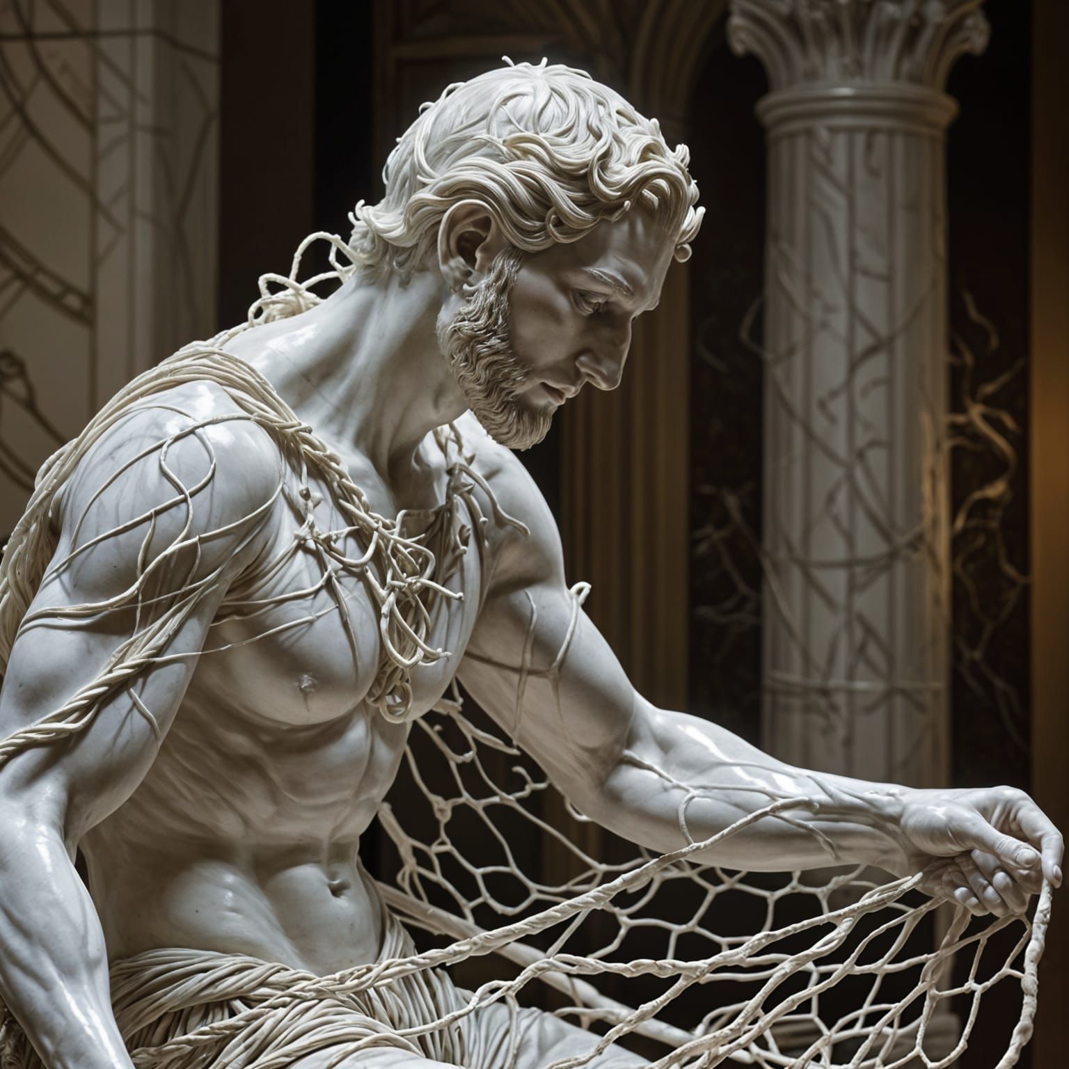 Beautiful Marble Sculpture of Peter Casting His Net in Golde...