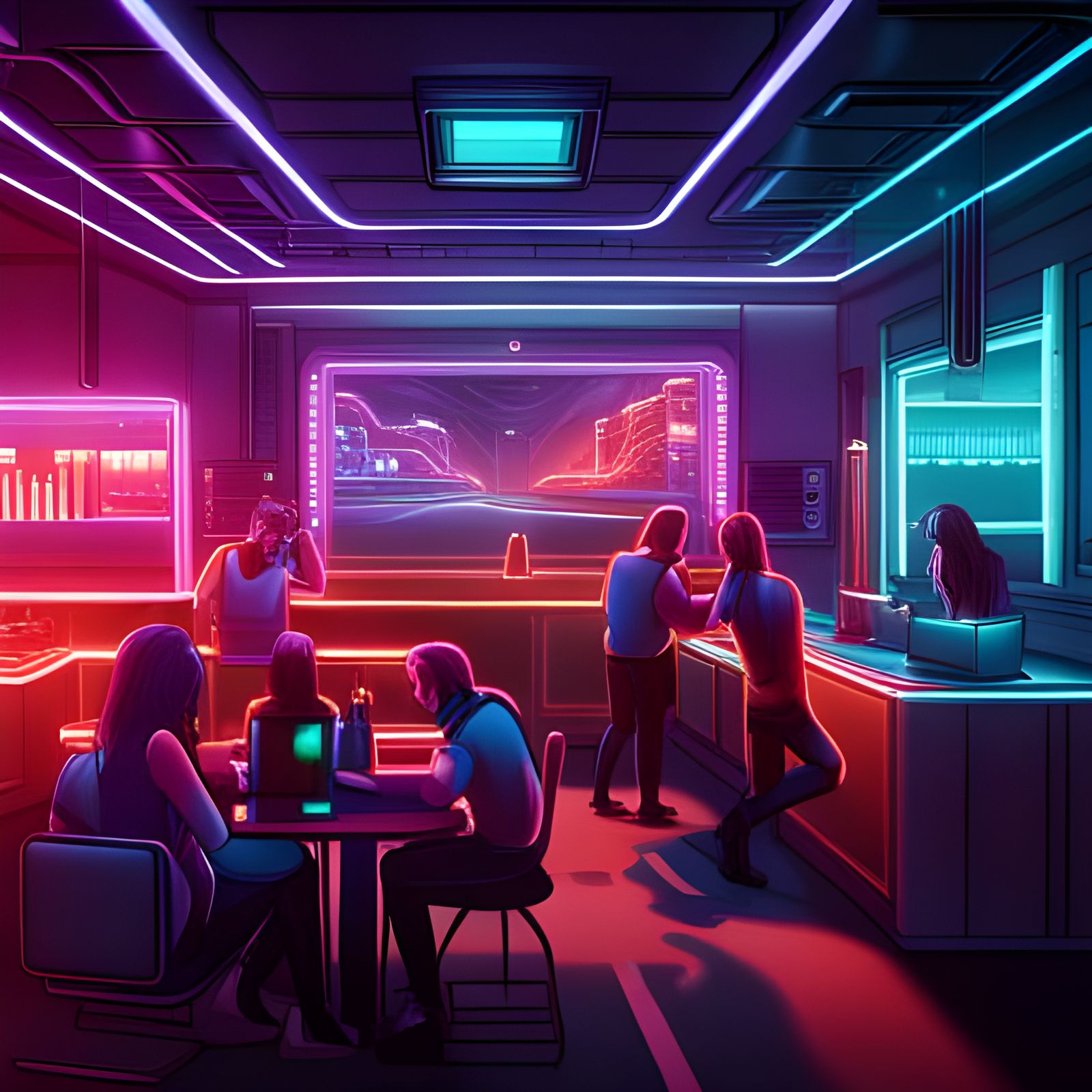 Cyberpunk Club Scene with Neon Lights
