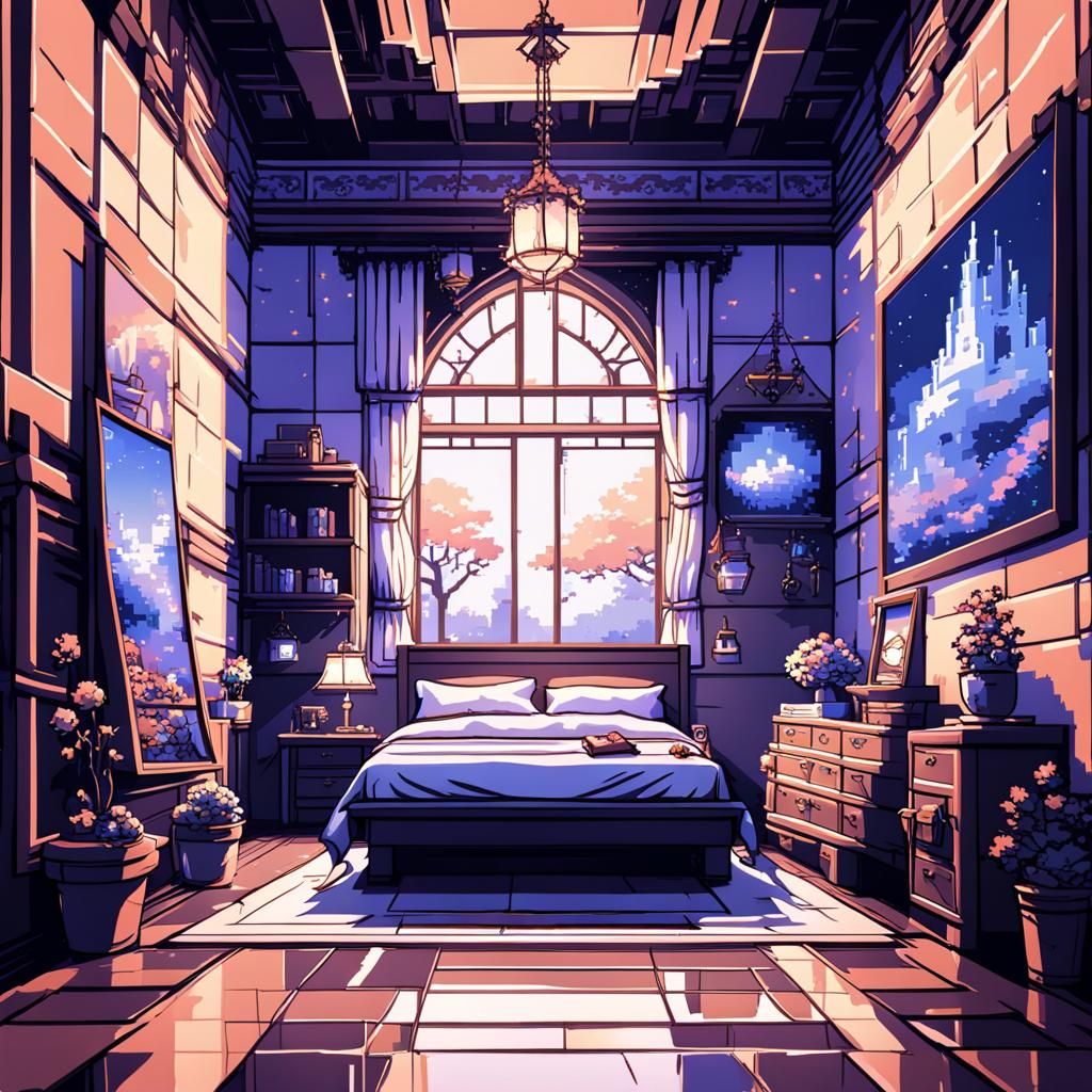 8-Bit Pixel Bedroom with Anime Fairytale