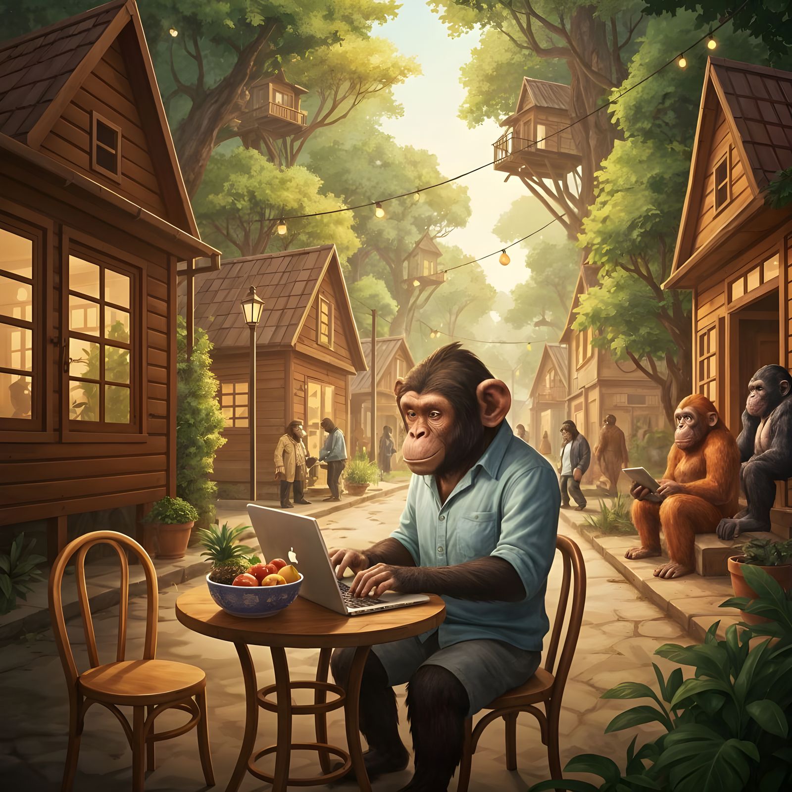 Jungle Town Inhabited by Anthropomorphic Apes