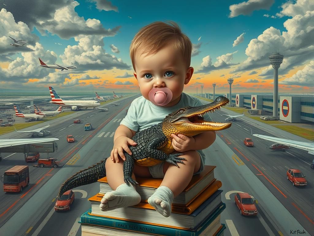 Toddler with Crocodile: Surreal Conceptual Portrait
