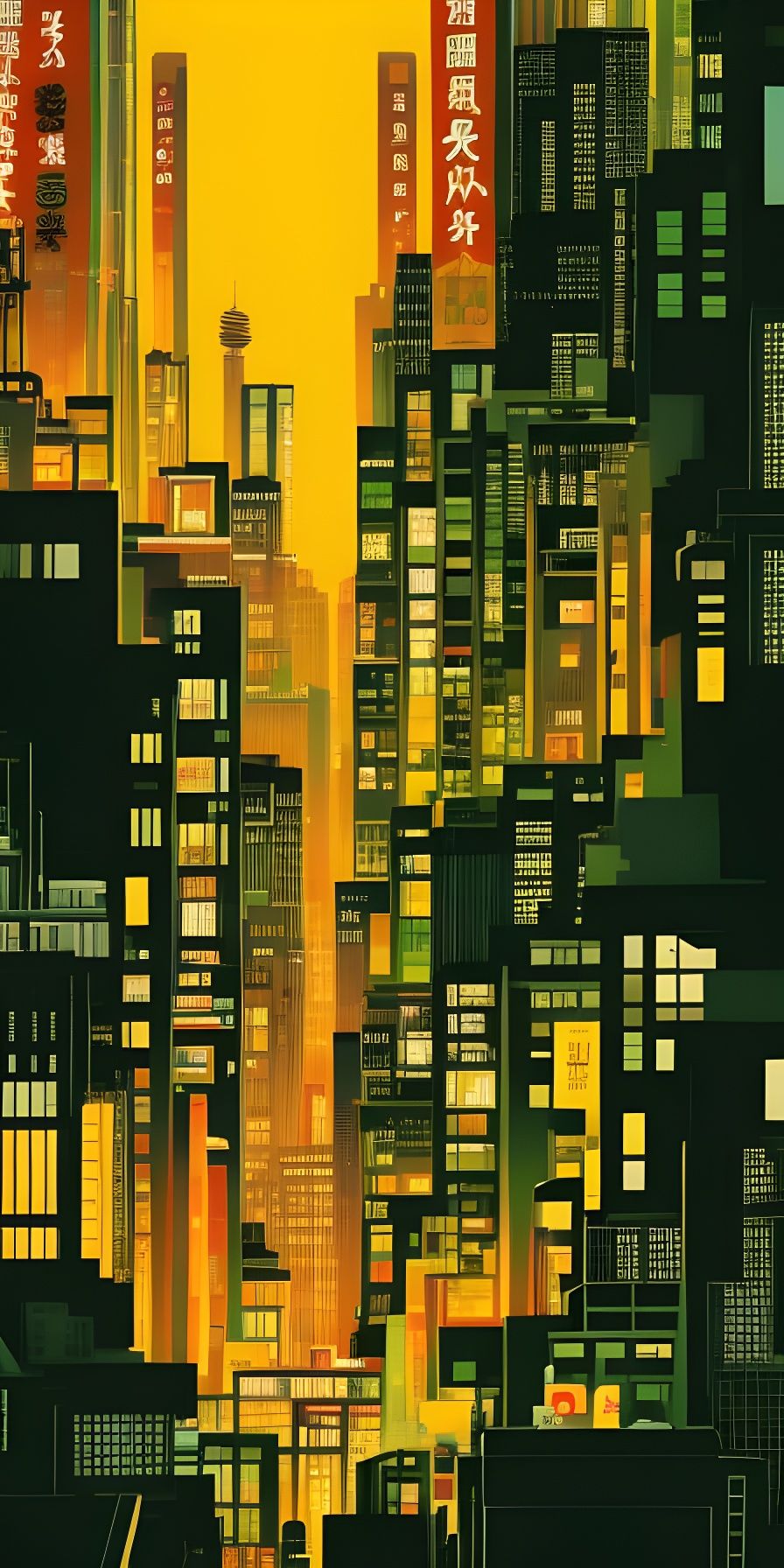 Hyperdetailed Tokyo Skyline in Anime Manga Style