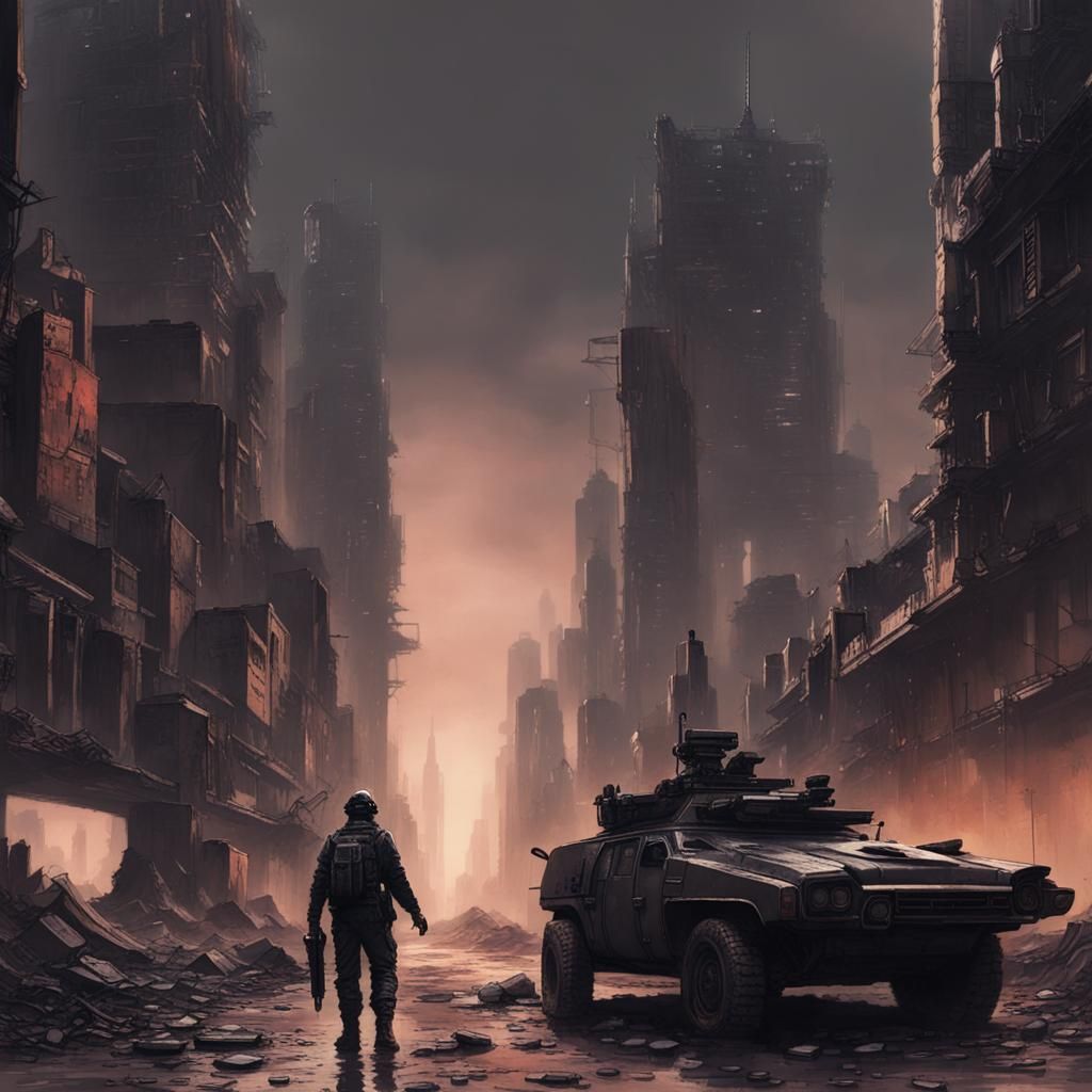Dystopian Megacity Wasteland: Cyberpunk Sci-Fi Ruin