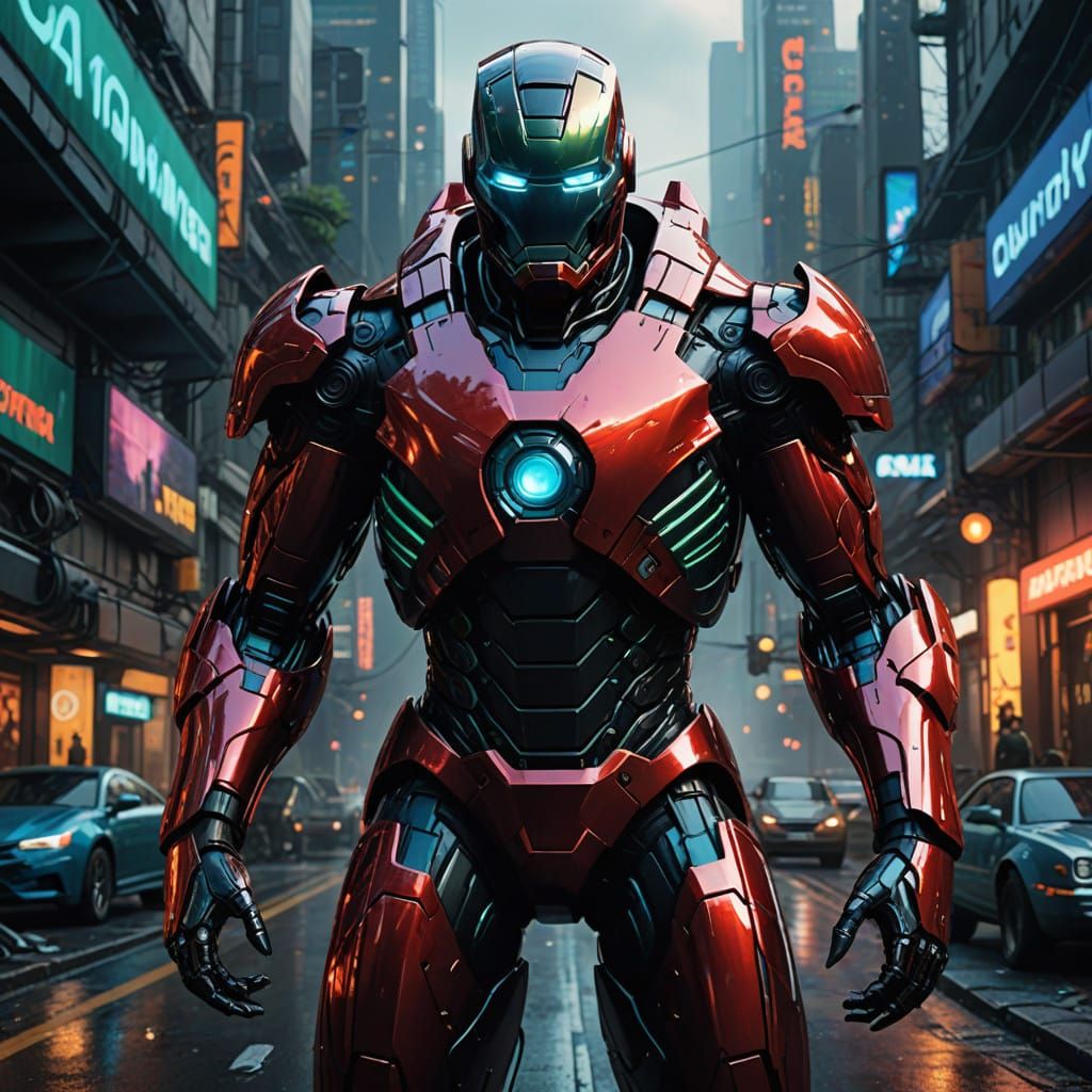 Ironman in Iridescent Symbiote Armor with Fantastical Tendri...