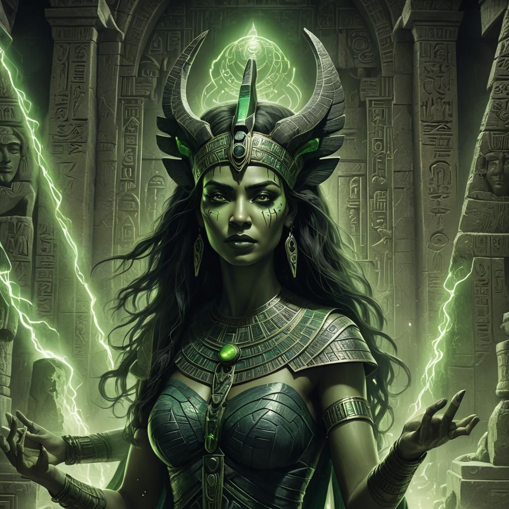 Demonic Woman Unleashing Powers in Ancient Egypt