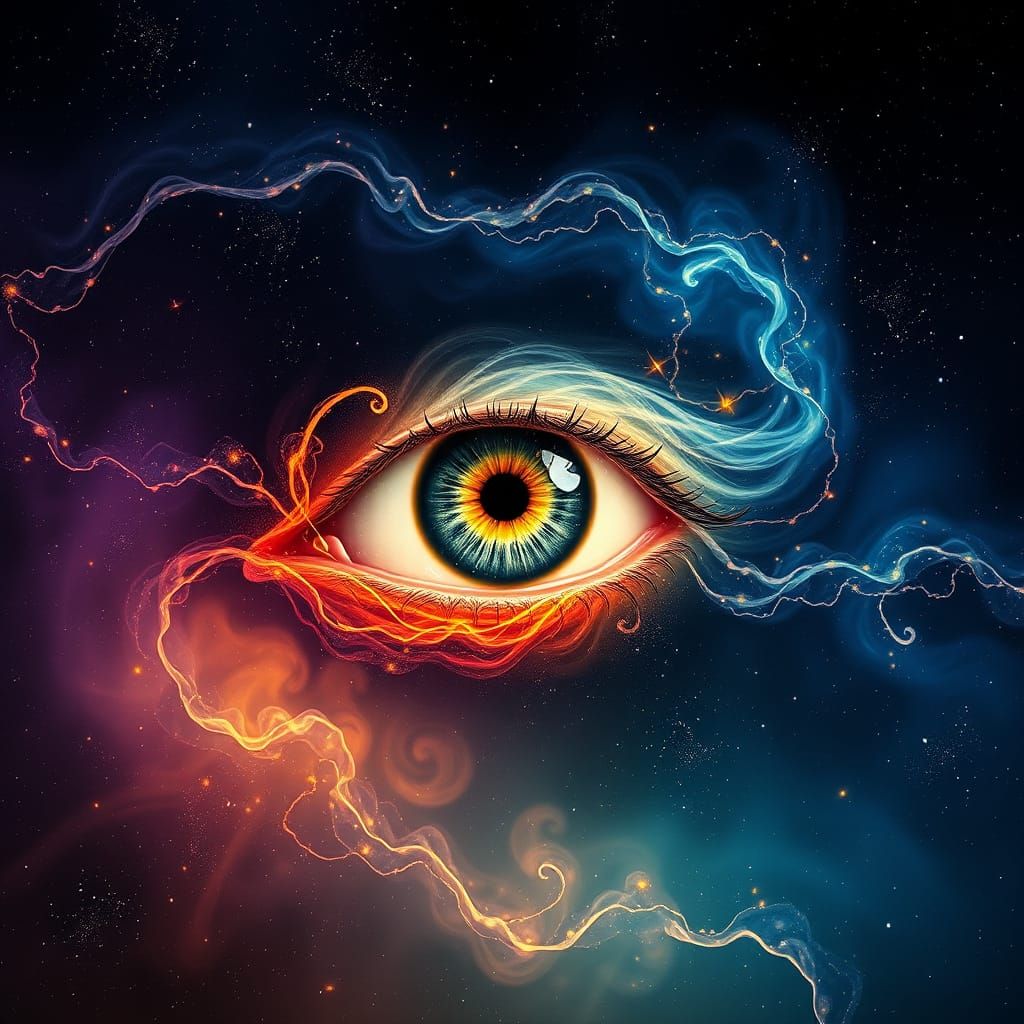 Glowing Cosmic Eye in Vibrant Astral Landscape