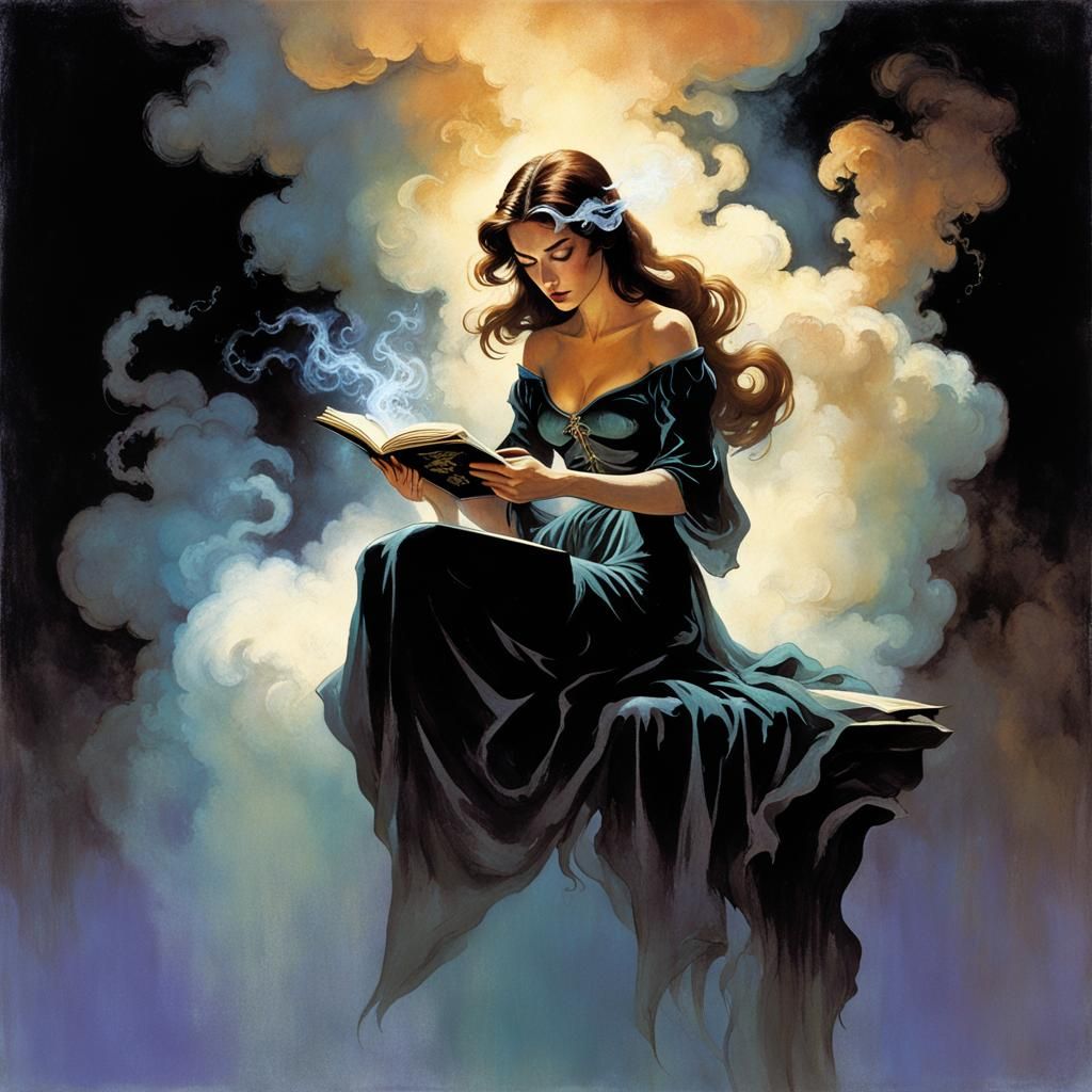 Girl Reading Book in Dark Fantasy Style