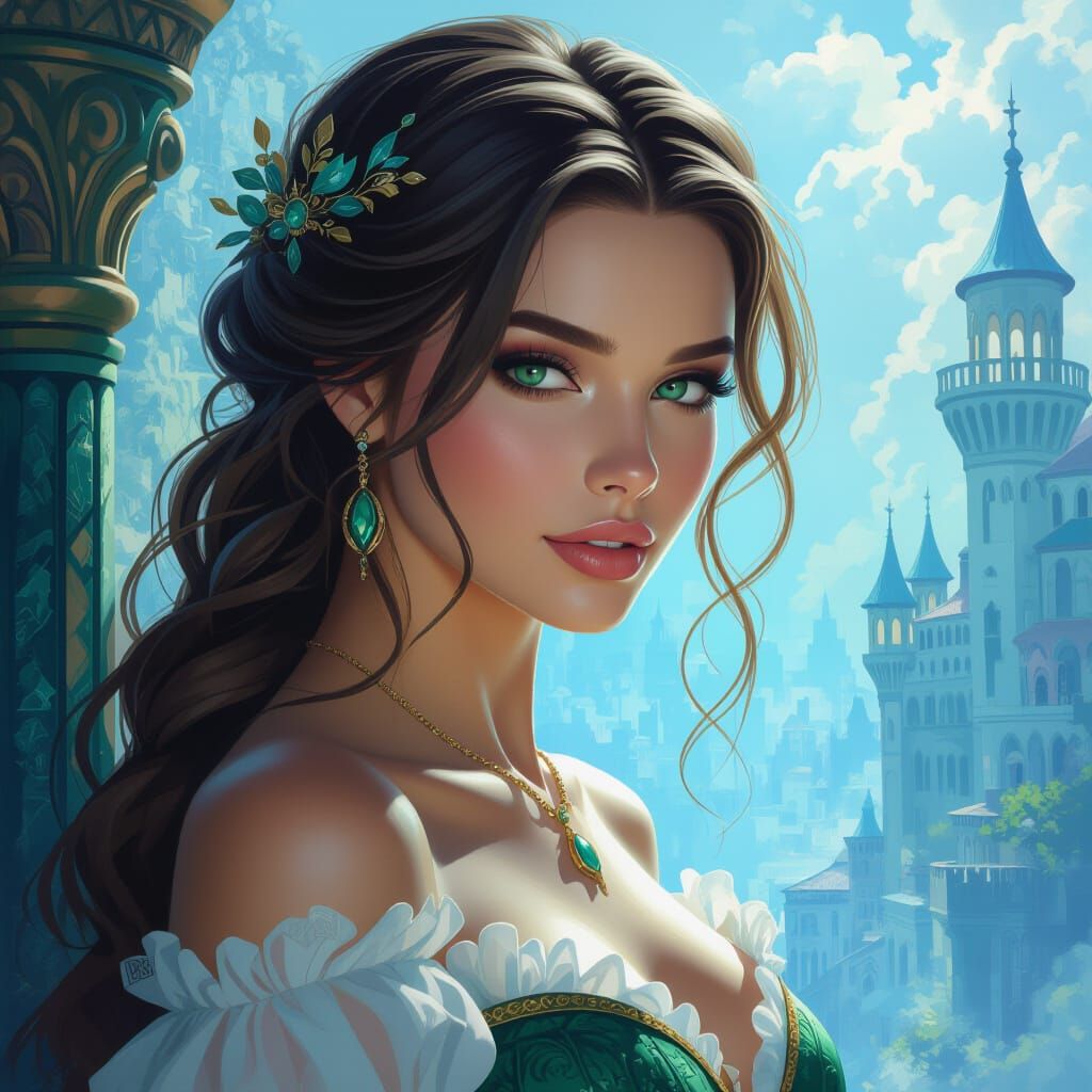 Beautiful Woman in Detailed Fantasy Matte Painting