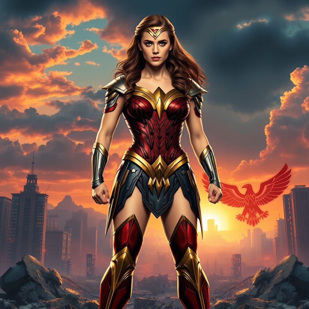 Wonder Woman in Comic Book Style Heroic Portrait