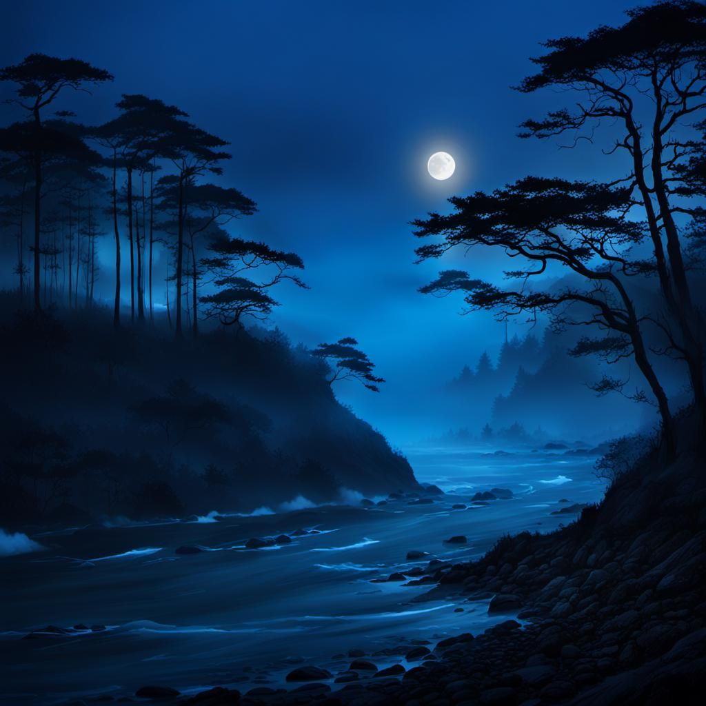 Magical Night: Forest, Sea, and Dancing Waves