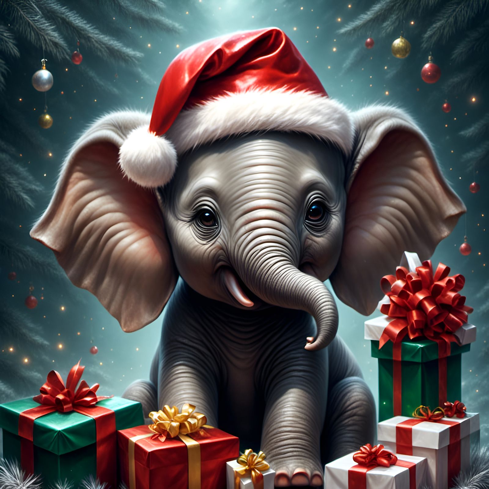 Baby Elephant Celebrates Christmas: A Cute Illustration