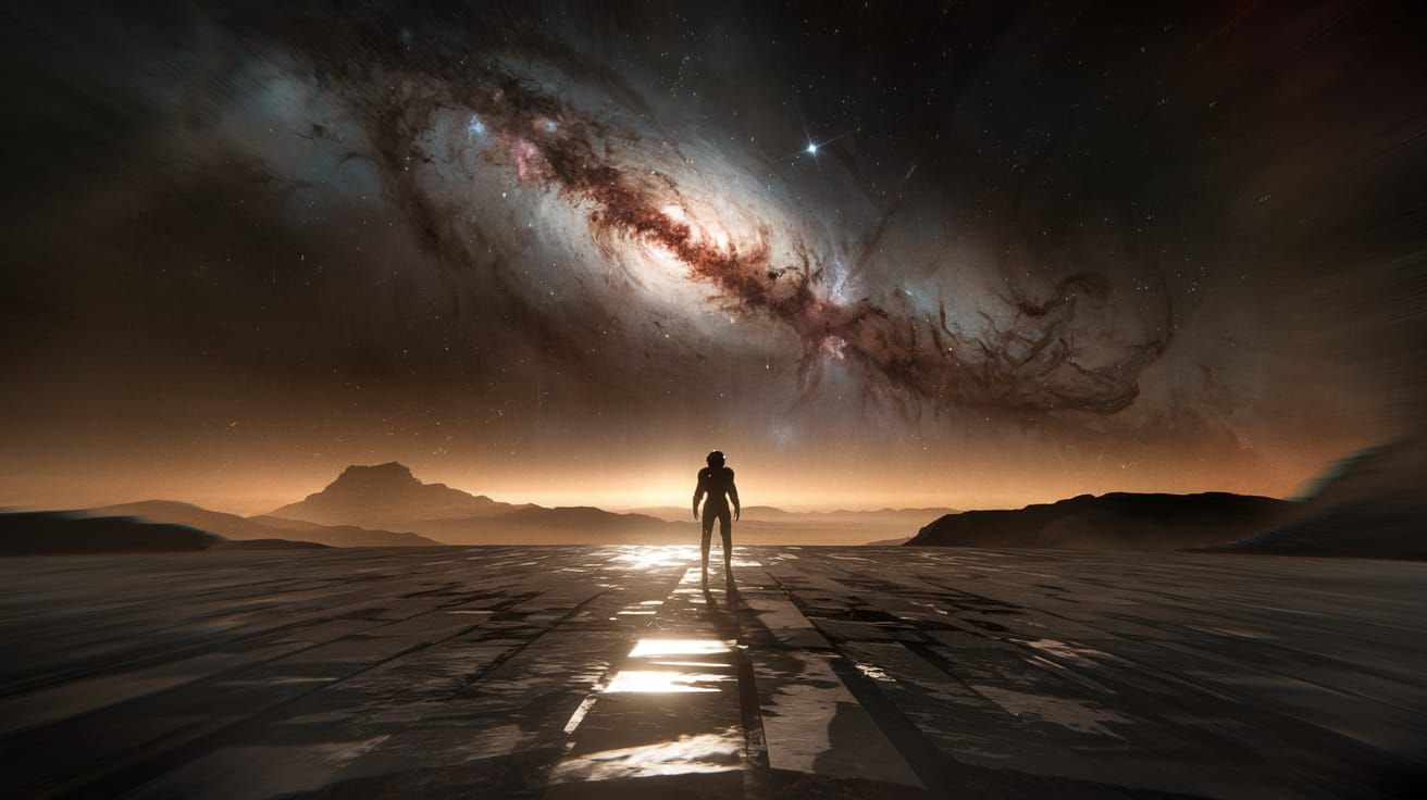 Astronaut Silhouette on Alien Planet at Sunset