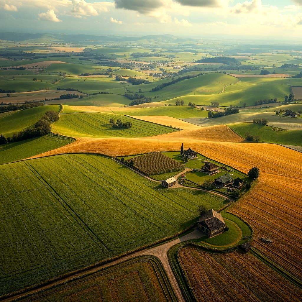 Photorealistic Bird's Eye View of Farmland