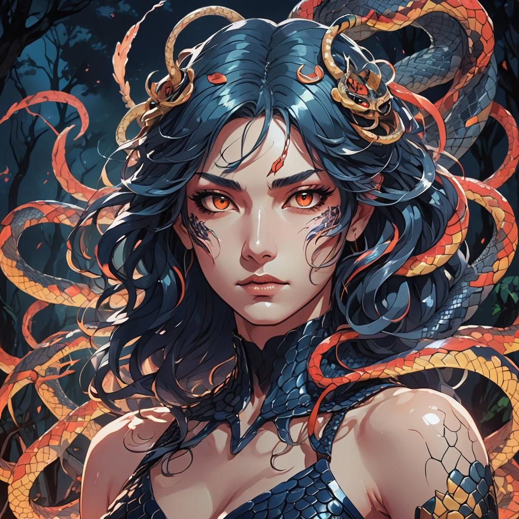 Anime Snake Woman Portrait in Manga Style