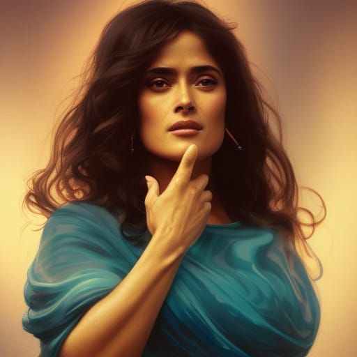 Salma Hayek Portrait in Hyperdetailed Art Style