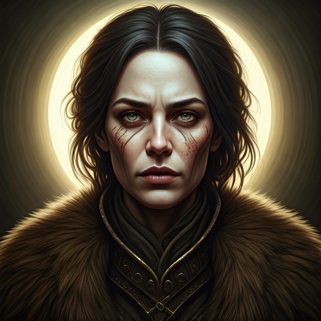 Grimdark Female Portrait in Storybook Style