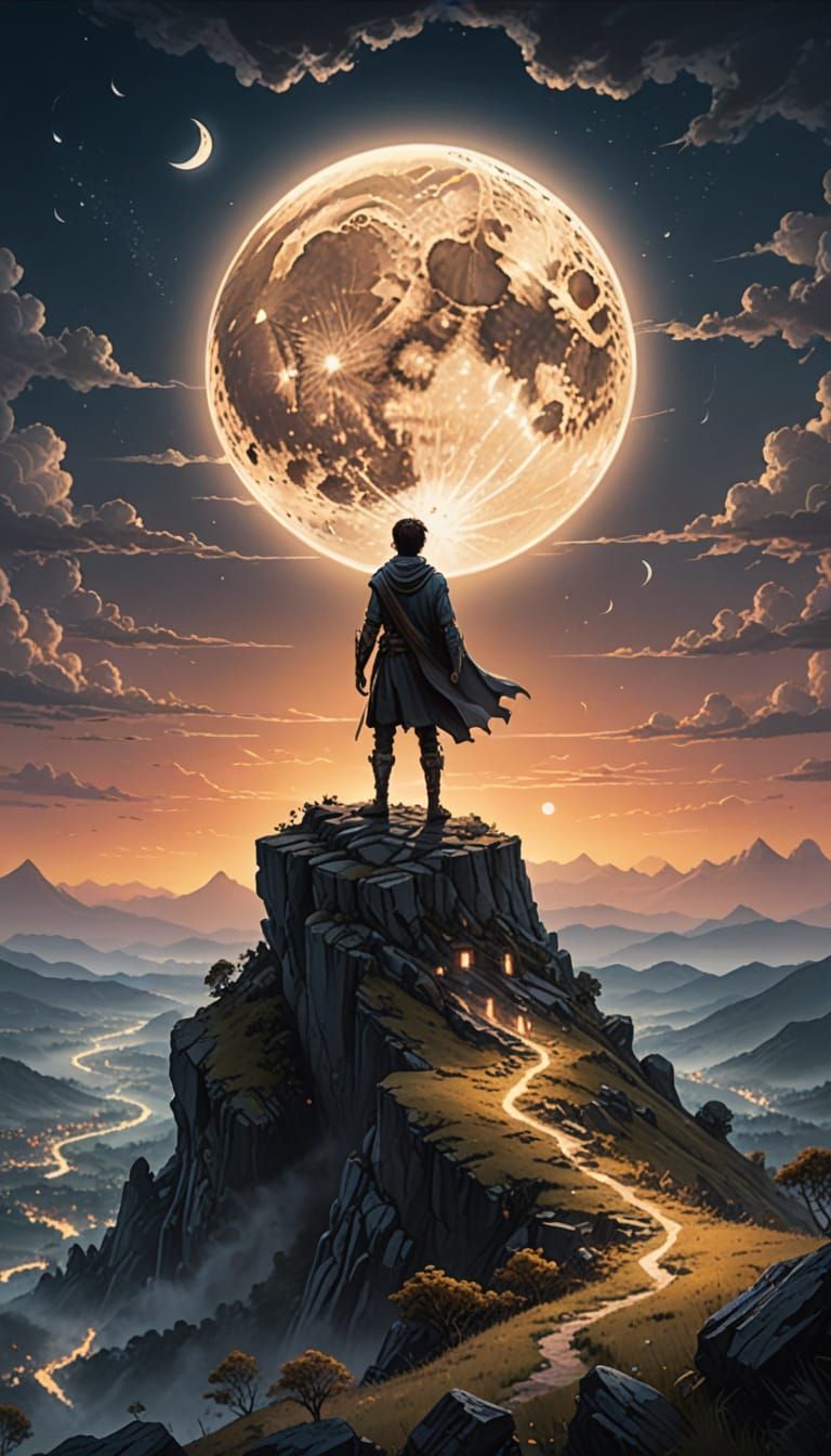 Lone Figure Backlit by Moon: Digital Matte Painting