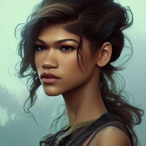 Zendaya Portrait in Hyperdetailed Art Nouveau Style