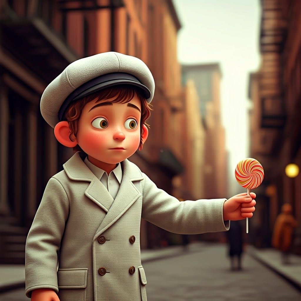 Young Boy Longingly Gazes at Candy in Nostalgic NYC Streetsc...