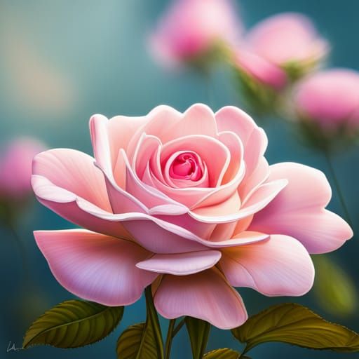 Pink Rose in Full Bloom: Detailed Matte Painting