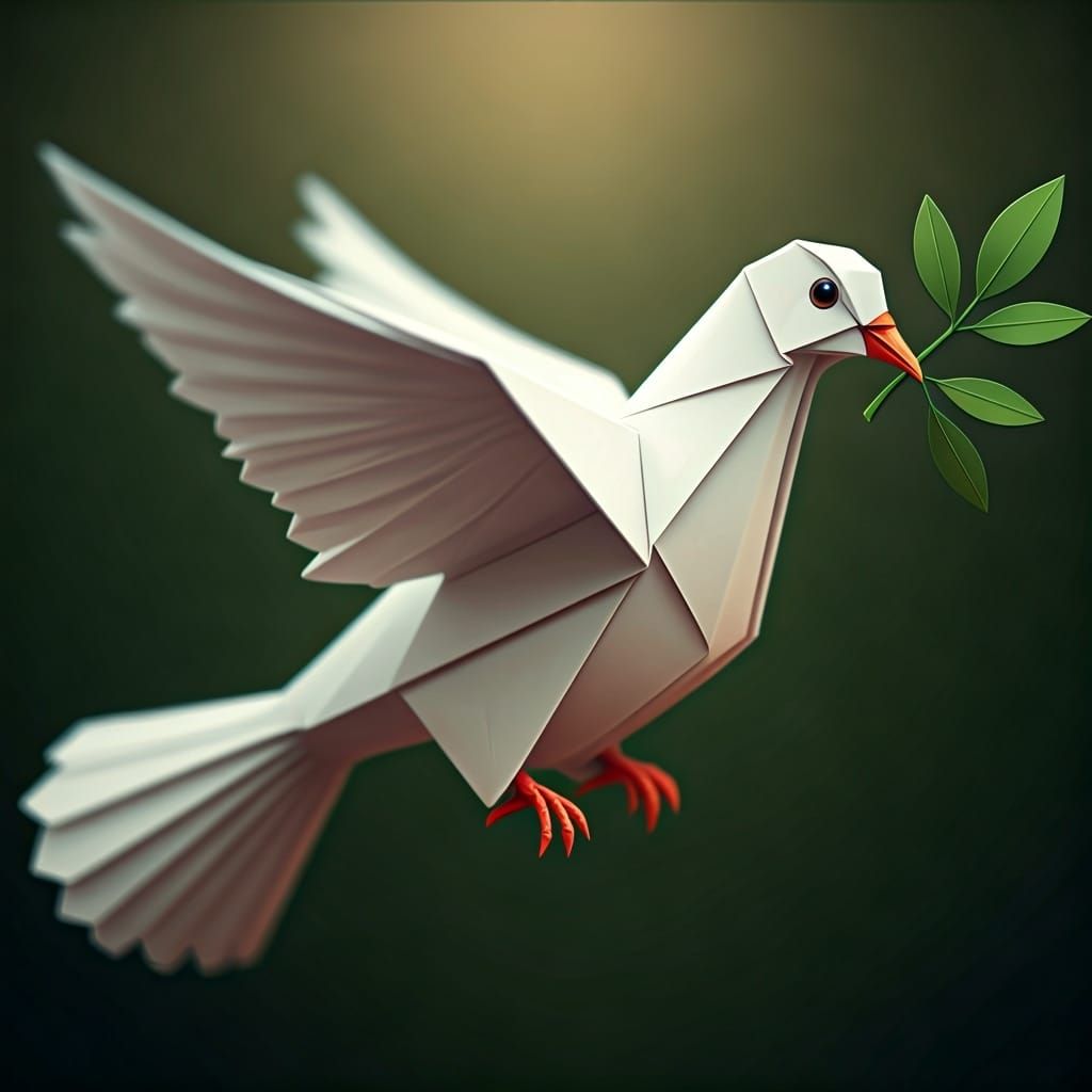 Origami Dove with Olive Branch in Soft Focus