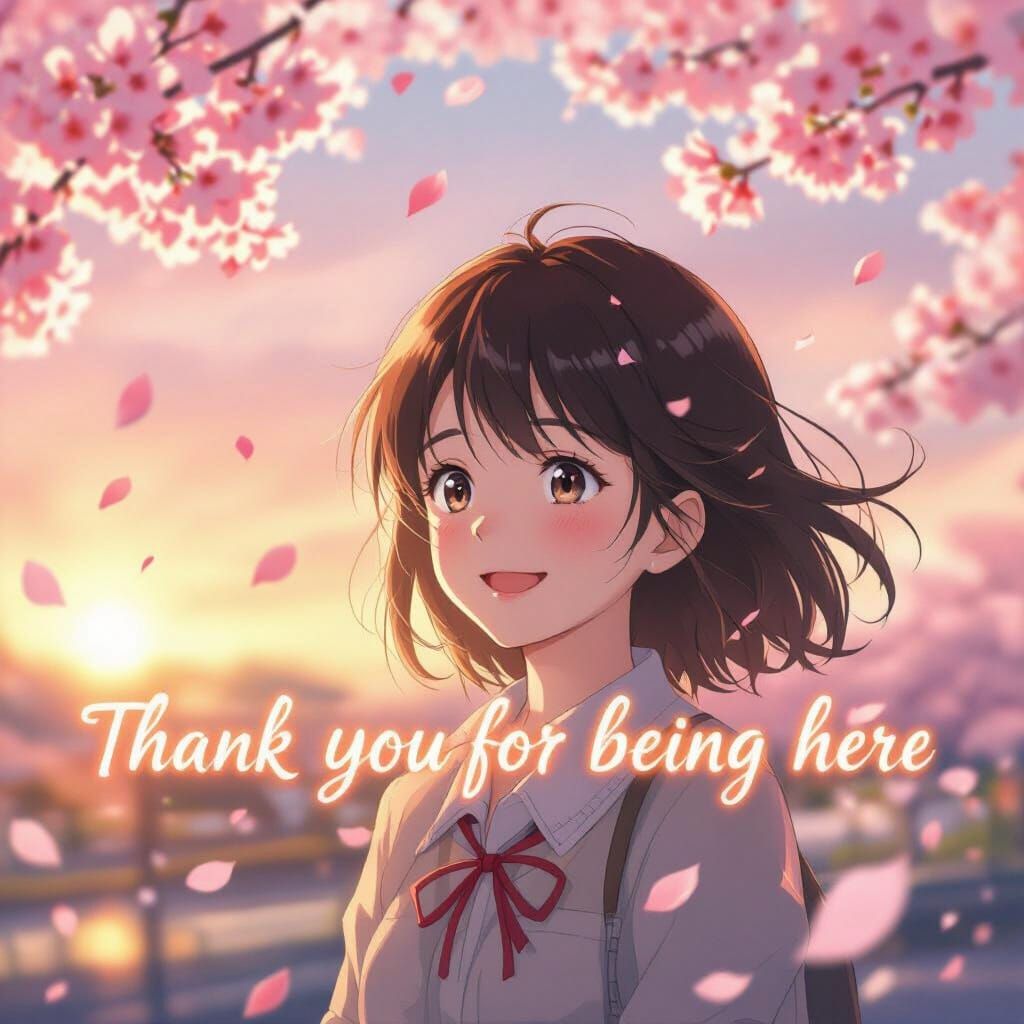 Anime Girl Gratitude Amid Cherry Blossoms