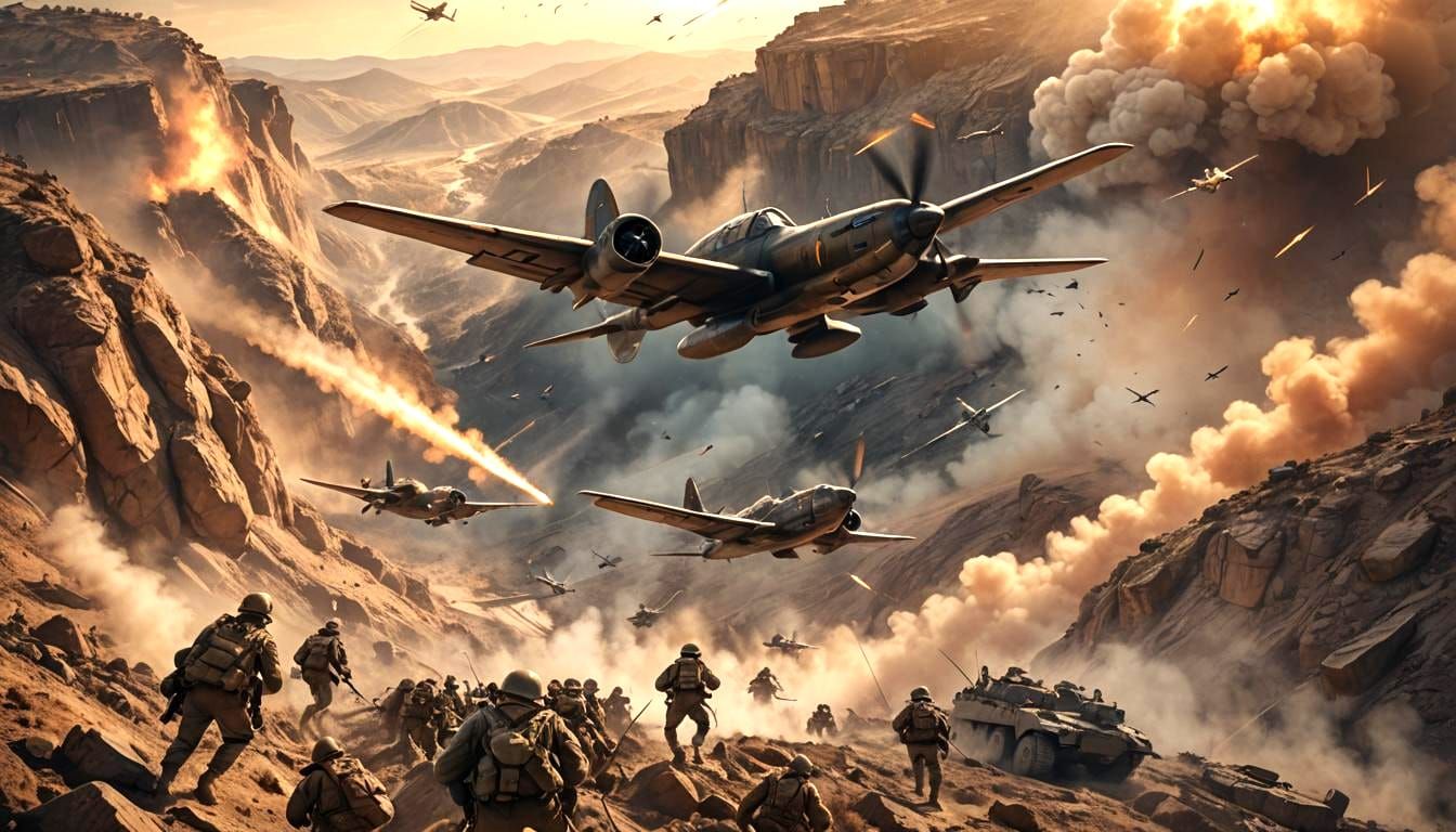 Troops Advance Under Aircraft with Clock Overlay