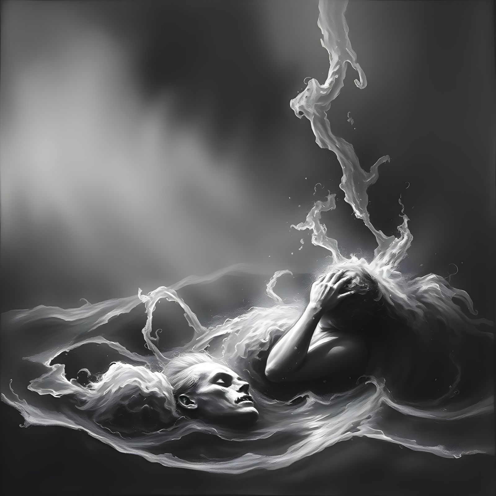 Surreal Drowning Scene in Dark Fantasy Style
