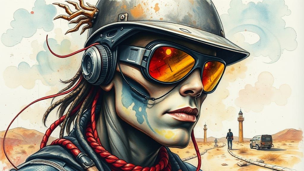 Fantasy Metal Rocker Portrait in Watercolor and Charcoal