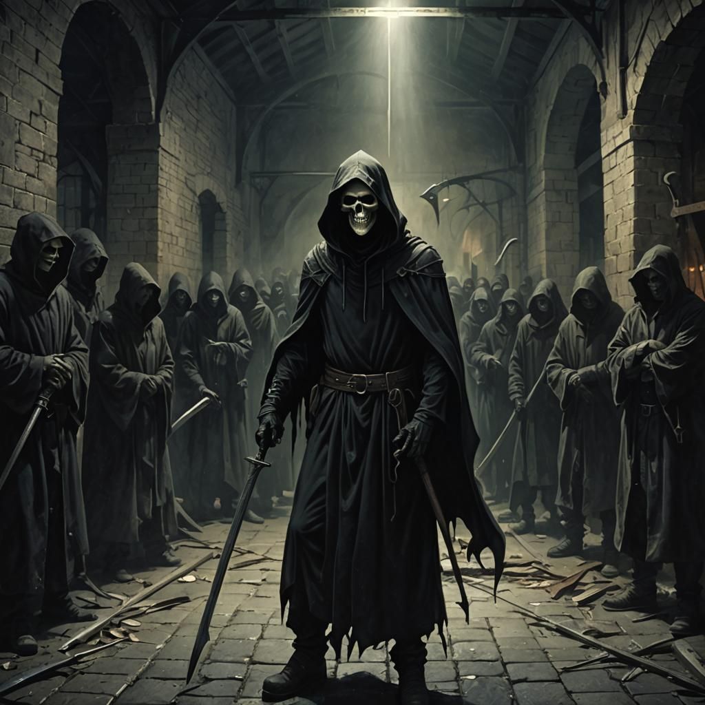 Grim Reaper's DMV Visit: Dark Fantasy Illustration