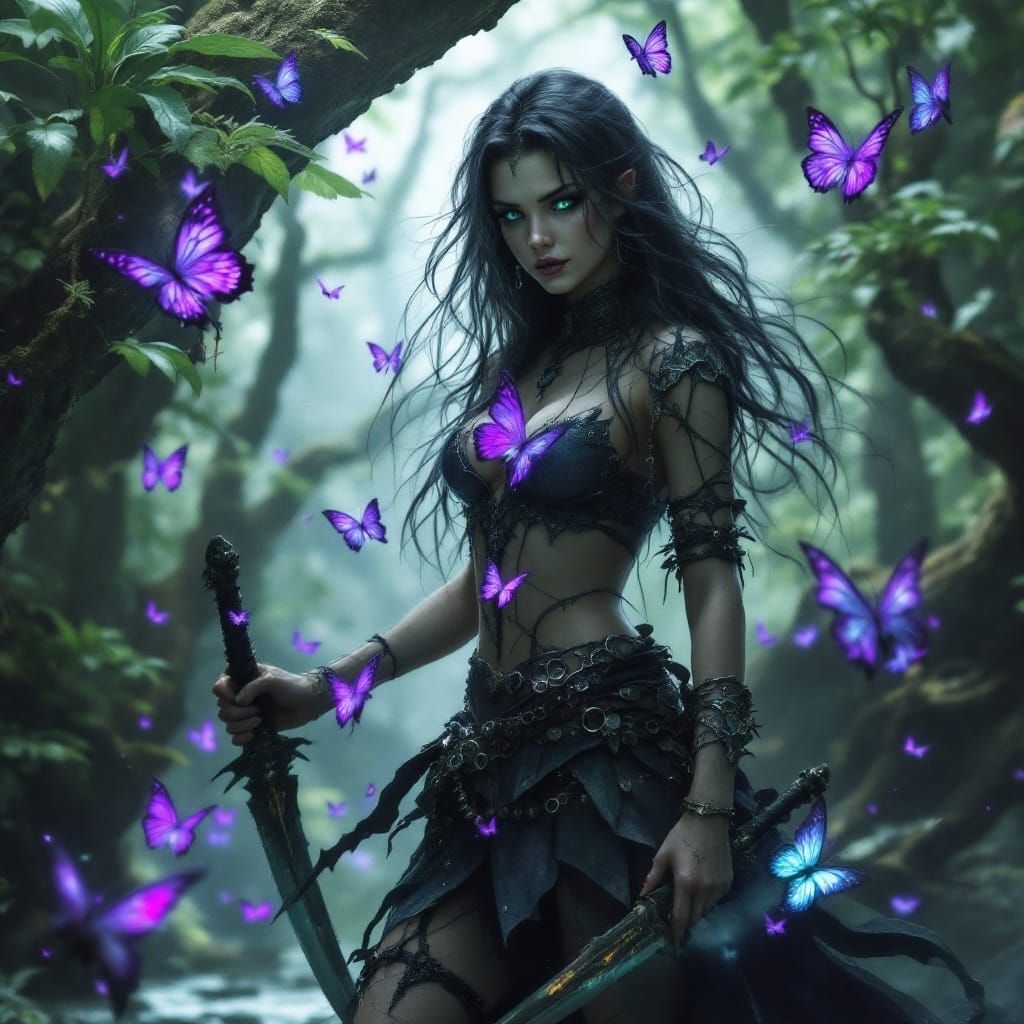 Gothic Warrior Woman in a Mystical Forest Glade