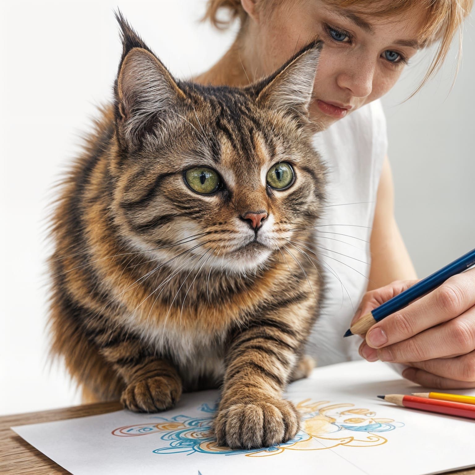 Artist Draws Realistic Pouncing Cat Escaping Paper