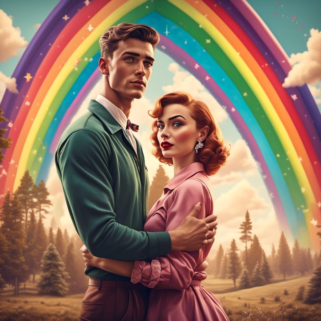 Vintage Portrait of 1950s Stars on Rainbow Planet