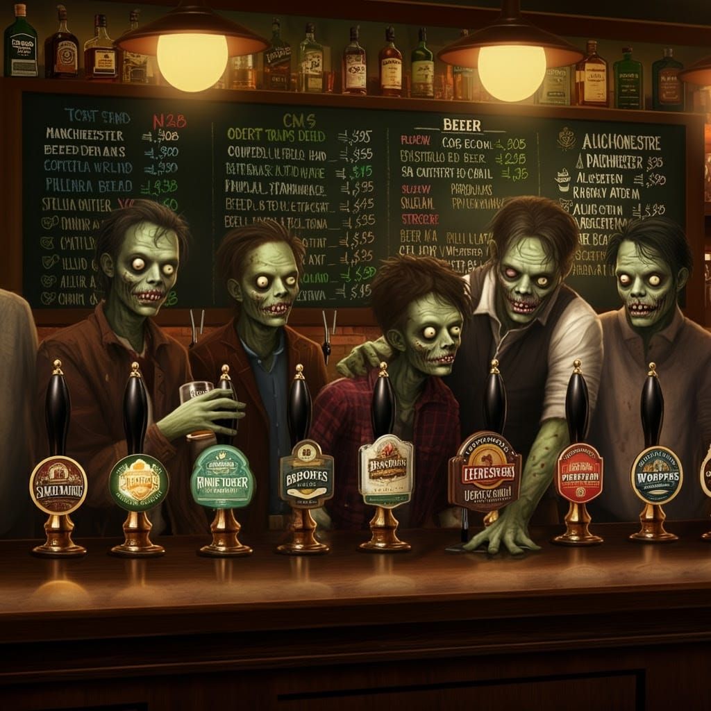 Zombies Enjoy a Pint in Manchester Pub