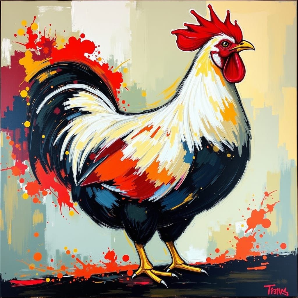 Abstract Chicken Painting in Modern Style
