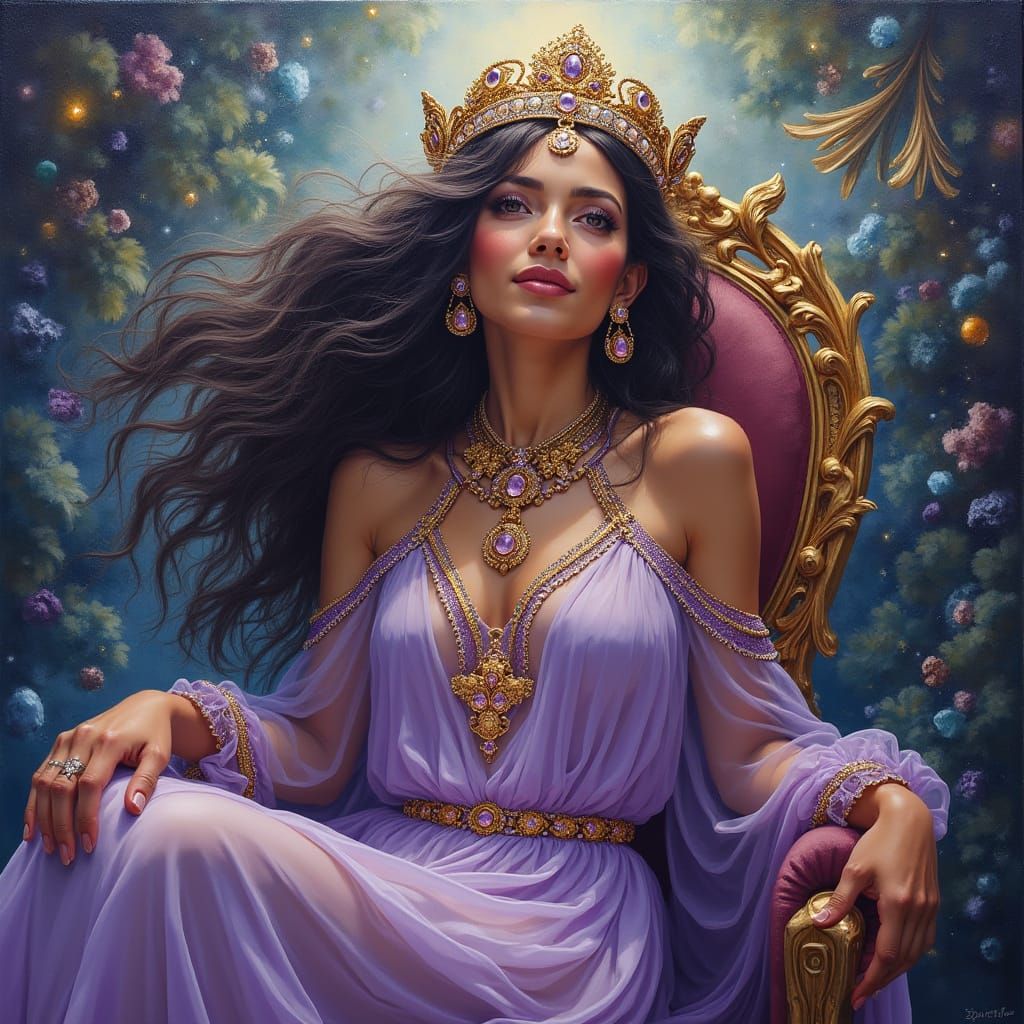 Ancient Princess in Tropical Throne Room