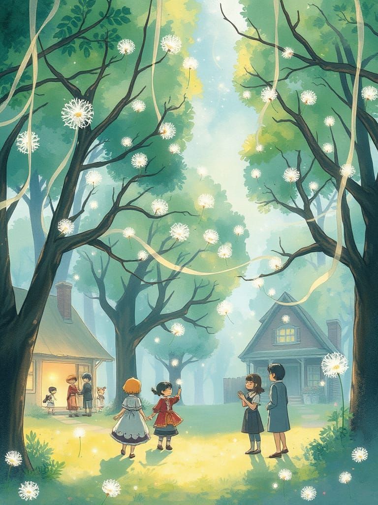 Ethereal Watercolor Forest Village Celebrates Whispering Win...