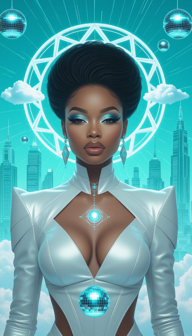 Futuristic Mandala with African-American Woman in Cyberpunk ...