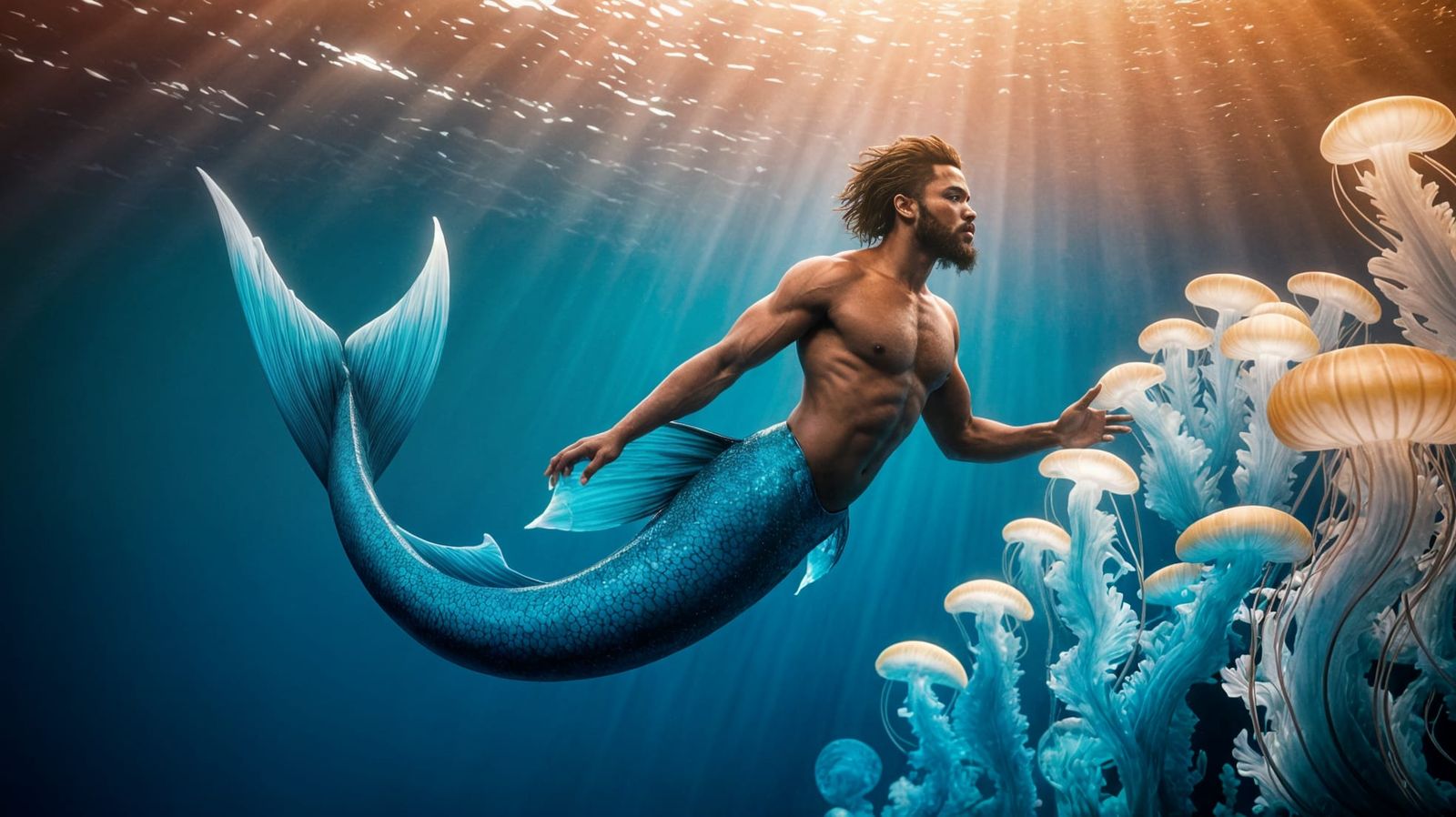 African Merman in the Deep Blue Sea