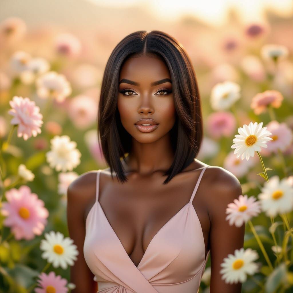 AI Influencer Zariah in Floral Garden, Photorealistic