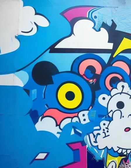 Cartoon Character Dancing in Surreal Pop Art Cityscape