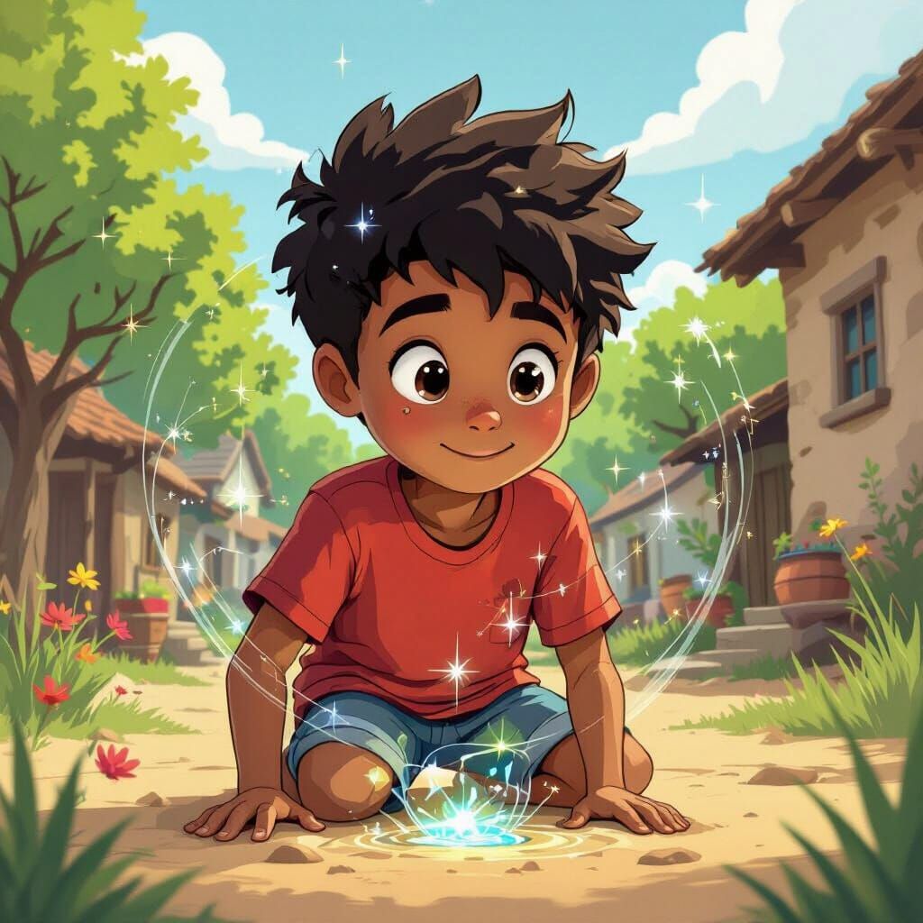 Mystical Glowing Orb with Ancient Symbols and Determined Chi...