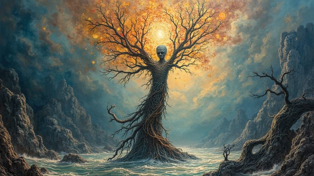 Dreamlike Figure in Subconscious Realm as Surreal Art